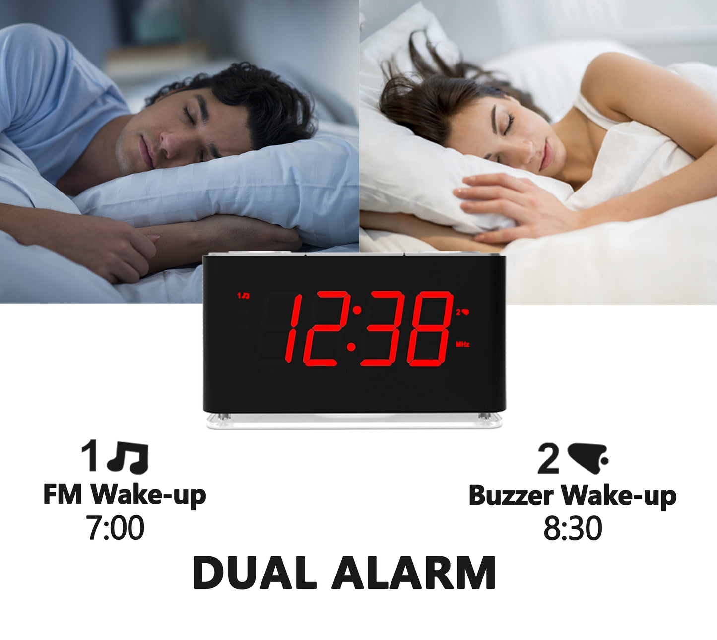 Radio reloj despertador digital iTOMA con conexión inalámbrica, alarma dual, pantalla LED regulable, volumen de 16 niveles, radio FM con temporizador de apagado automático, luz nocturna, función de repetición, 12/24 h iTOMA 507U