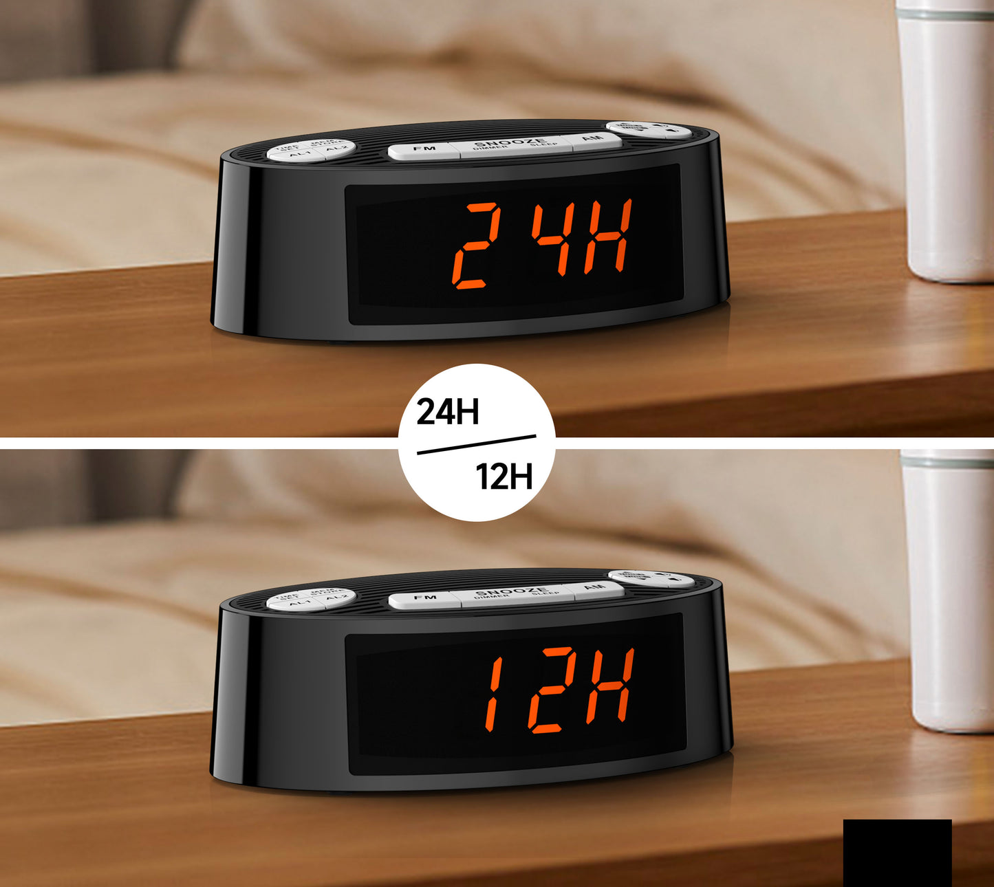 Digitaler iTOMA AM/FM-Radiowecker mit Doppelalarm, Sleep-Timer und Schlummerfunktion, orangefarbenes LED-Display, 4-stufige Dimmoption 3301