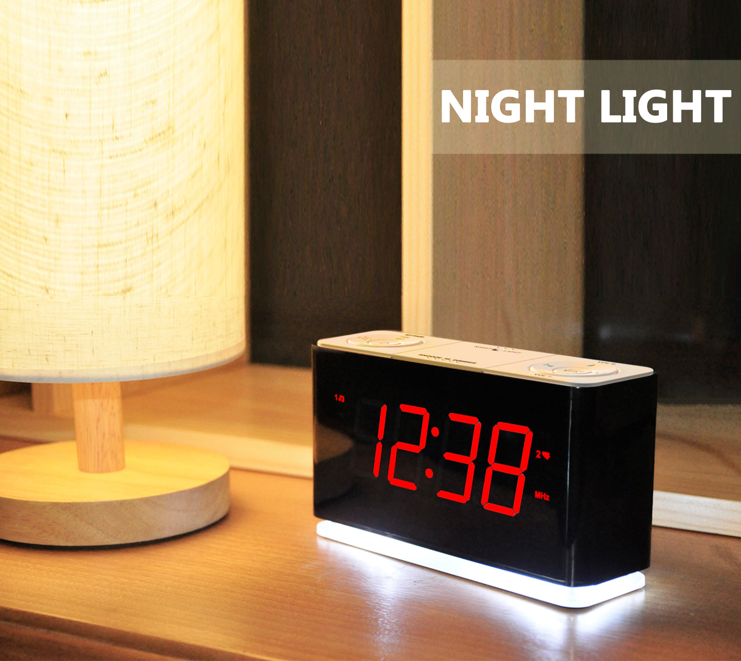 Radio reloj despertador digital iTOMA con conexión inalámbrica, alarma dual, pantalla LED regulable, volumen de 16 niveles, radio FM con temporizador de apagado automático, luz nocturna, función de repetición, 12/24 h iTOMA 507U