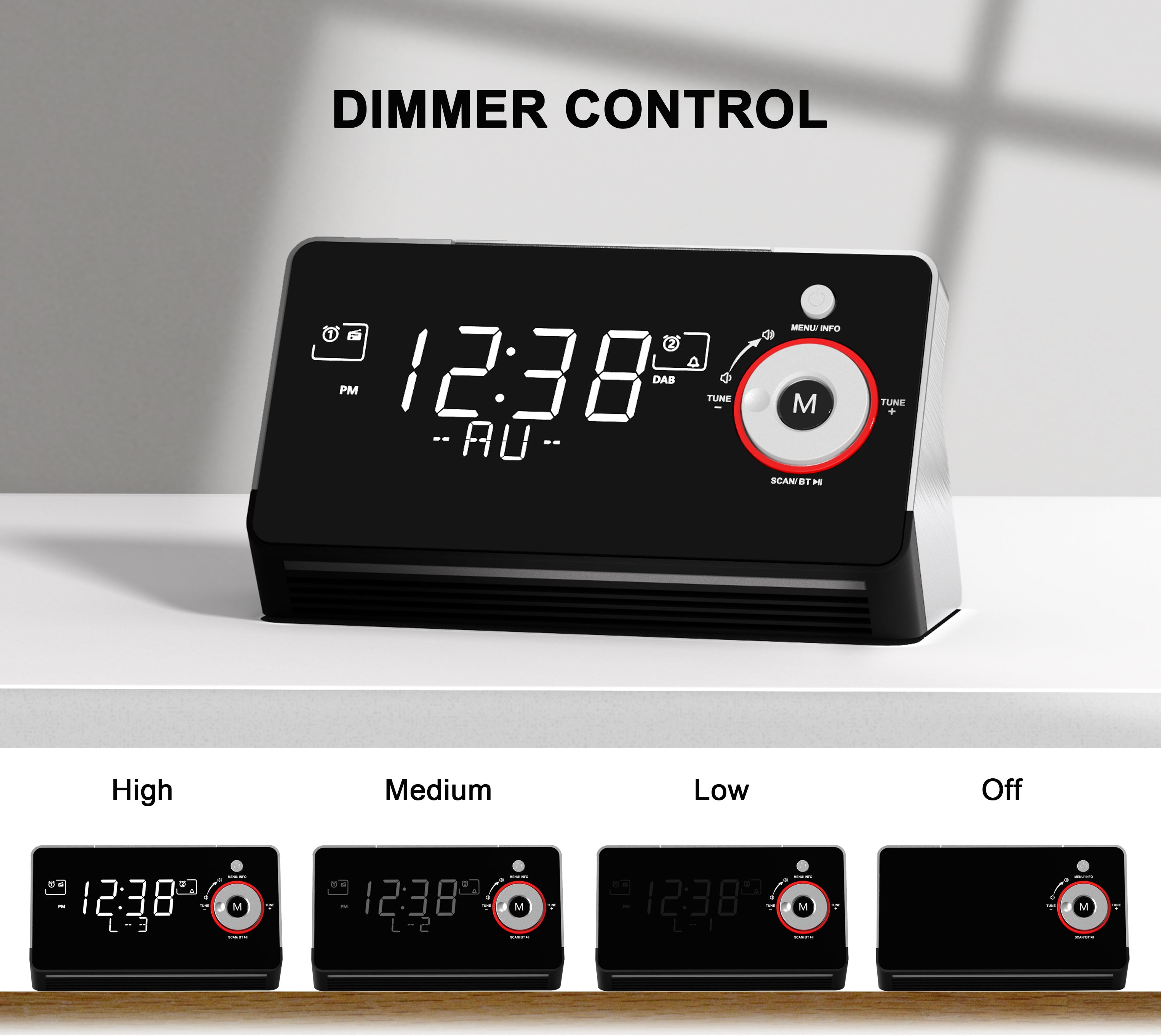 Alarm Clock with DAB & FM Radio,Dual Alarms, Snooze, Dimmable LCD Display, Night Light, Bluetooth,  Headphone,Type-C and USB Charging Ports iTOMA 729