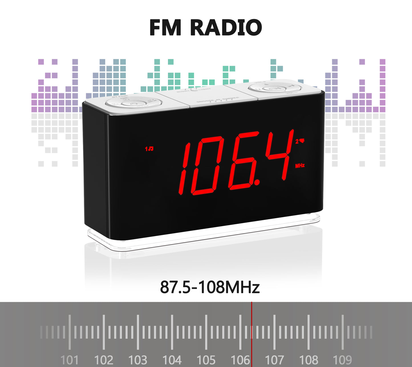 Radio reloj despertador digital iTOMA con conexión inalámbrica, alarma dual, pantalla LED regulable, volumen de 16 niveles, radio FM con temporizador de apagado automático, luz nocturna, función de repetición, 12/24 h iTOMA 507U