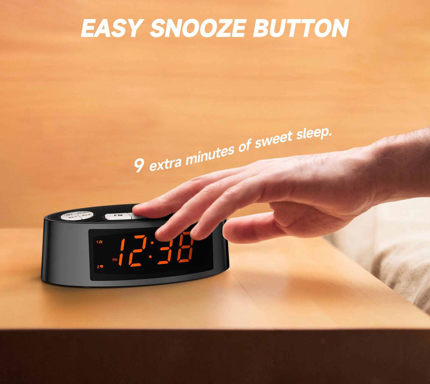 Digitaler iTOMA AM/FM-Radiowecker mit Doppelalarm, Sleep-Timer und Schlummerfunktion, orangefarbenes LED-Display, 4-stufige Dimmoption 3301