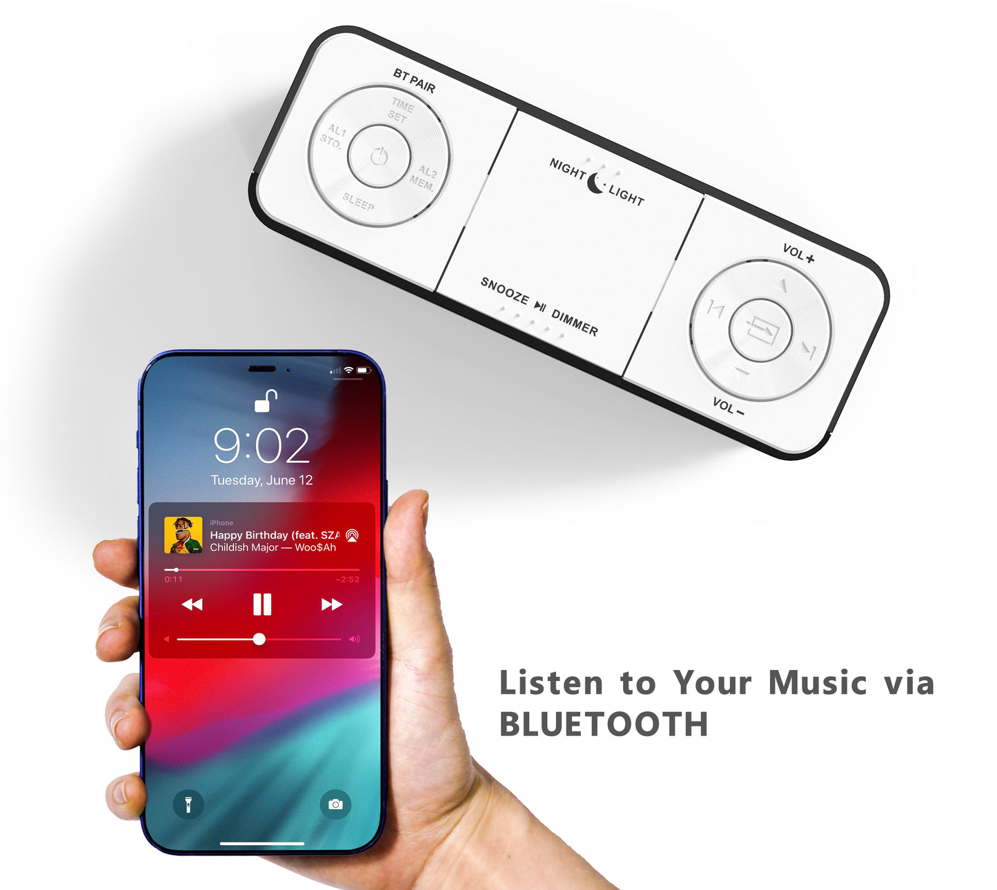 Radio reloj despertador digital iTOMA con conexión inalámbrica, alarma dual, pantalla LED regulable, volumen de 16 niveles, radio FM con temporizador de apagado automático, luz nocturna, función de repetición, 12/24 h iTOMA 507U