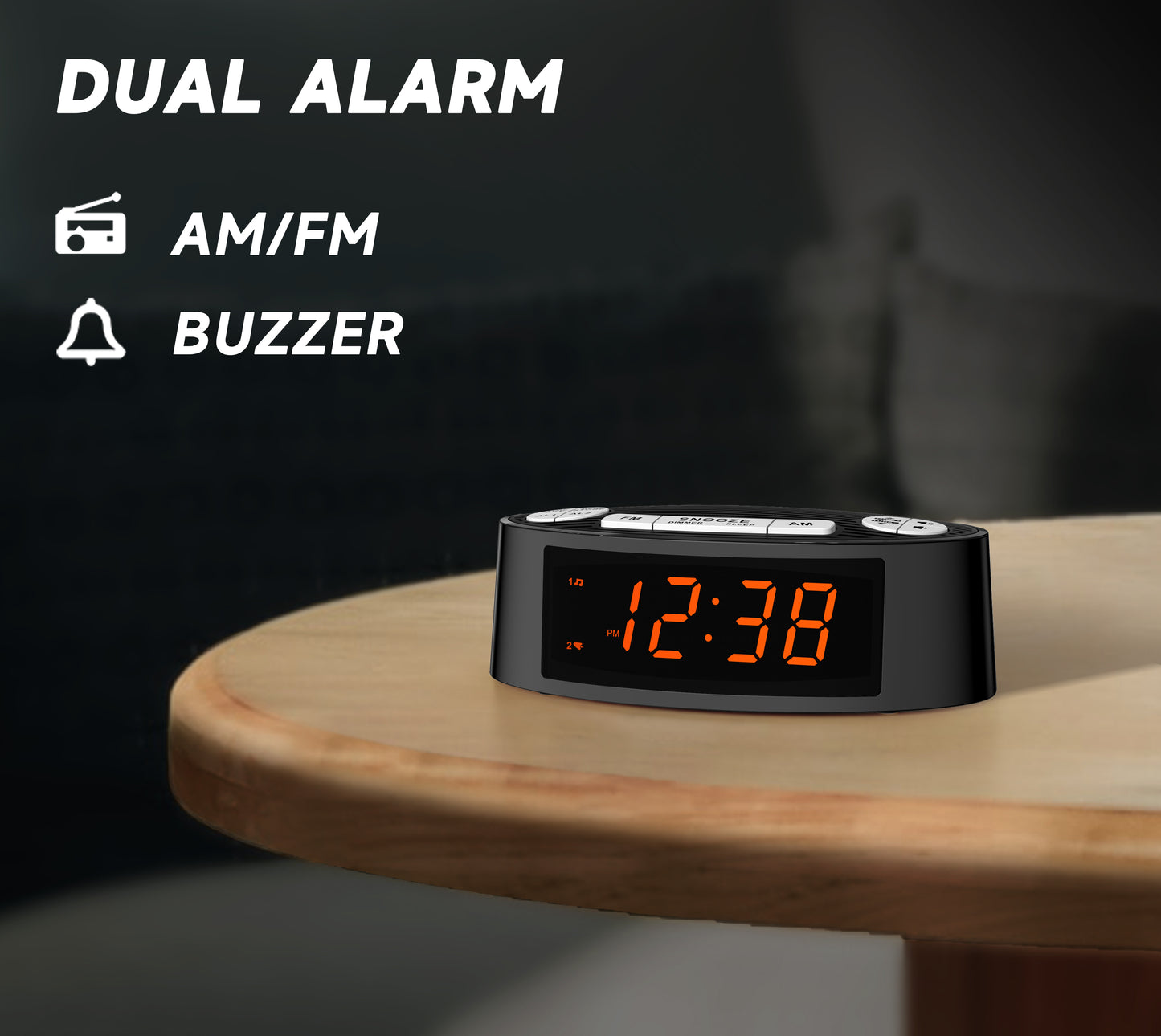 Digitaler iTOMA AM/FM-Radiowecker mit Doppelalarm, Sleep-Timer und Schlummerfunktion, orangefarbenes LED-Display, 4-stufige Dimmoption 3301