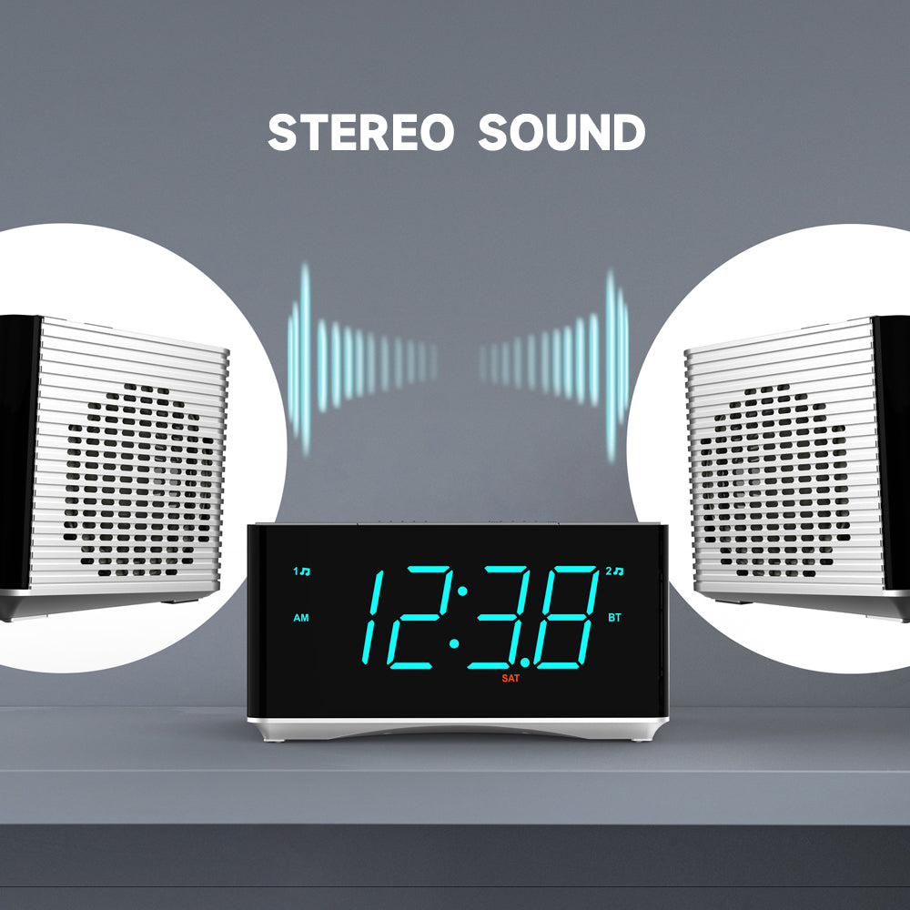 Digital Alarm Clock Radio-Bluetooth Stereo Speakers,FM Radio,Dual Alarm,Snooze,Brightness Dimmer,USB Charging, Alarm Clock for Bedroom Office iTOMA 3501S
