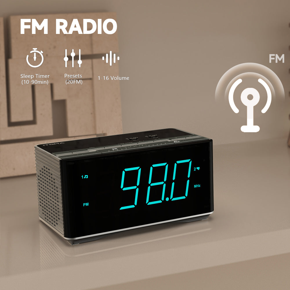 Digital Alarm Clock Radio-Bluetooth Stereo Speakers,FM Radio,Dual Alarm,Snooze,Brightness Dimmer,USB Charging, Alarm Clock for Bedroom Office iTOMA 3501S