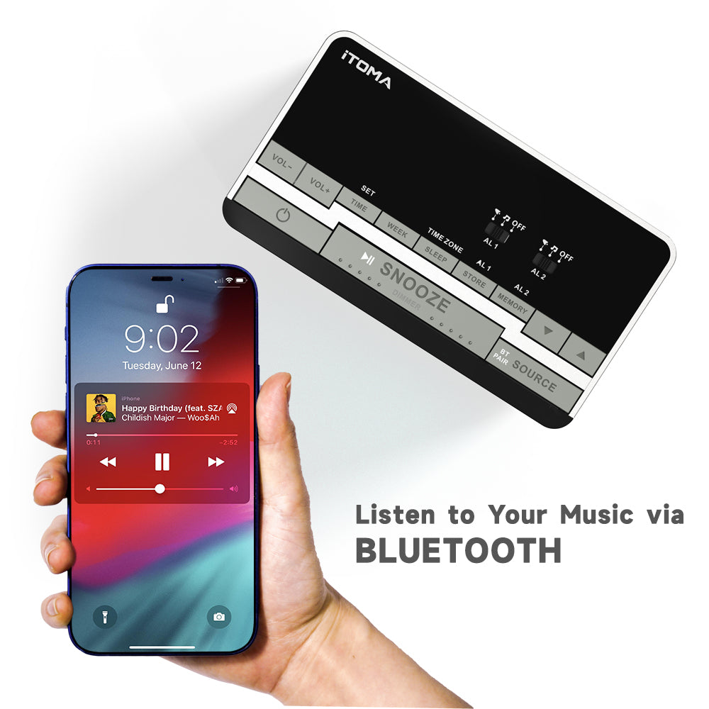 Digital Alarm Clock Radio-Bluetooth Stereo Speakers,FM Radio,Dual Alarm,Snooze,Brightness Dimmer,USB Charging, Alarm Clock for Bedroom Office iTOMA 3501S