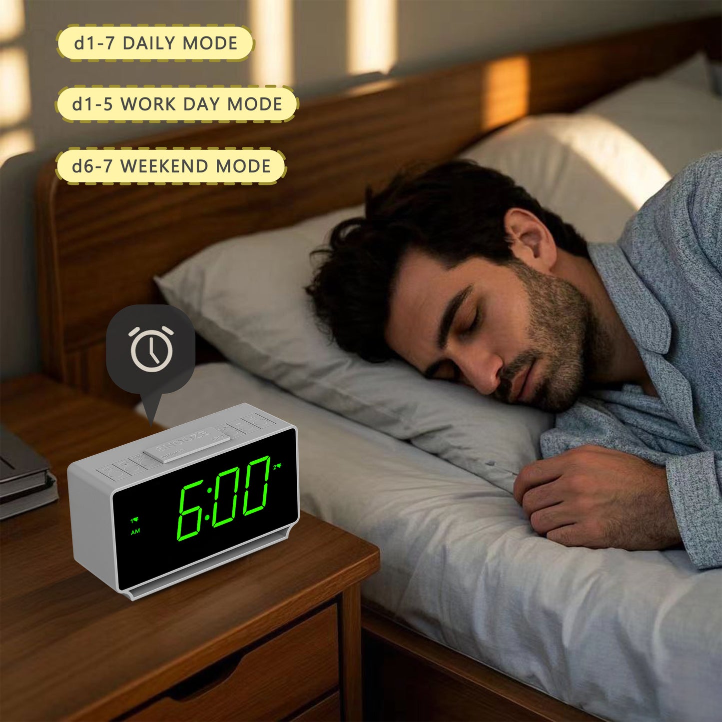 Reloj despertador digital iTOMA 222 con alarmas duales, pantalla de temperatura, función de repetición de alarma (12/24 horas), luz nocturna y volumen ajustable, regulable, batería de respaldo, pequeño reloj LED portátil para dormitorio.