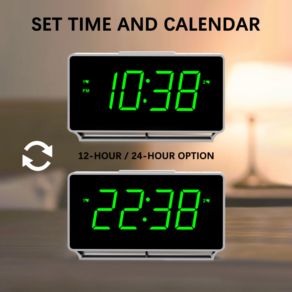 Reloj despertador digital iTOMA 222 con alarmas duales, pantalla de temperatura, función de repetición de alarma (12/24 horas), luz nocturna y volumen ajustable, regulable, batería de respaldo, pequeño reloj LED portátil para dormitorio.