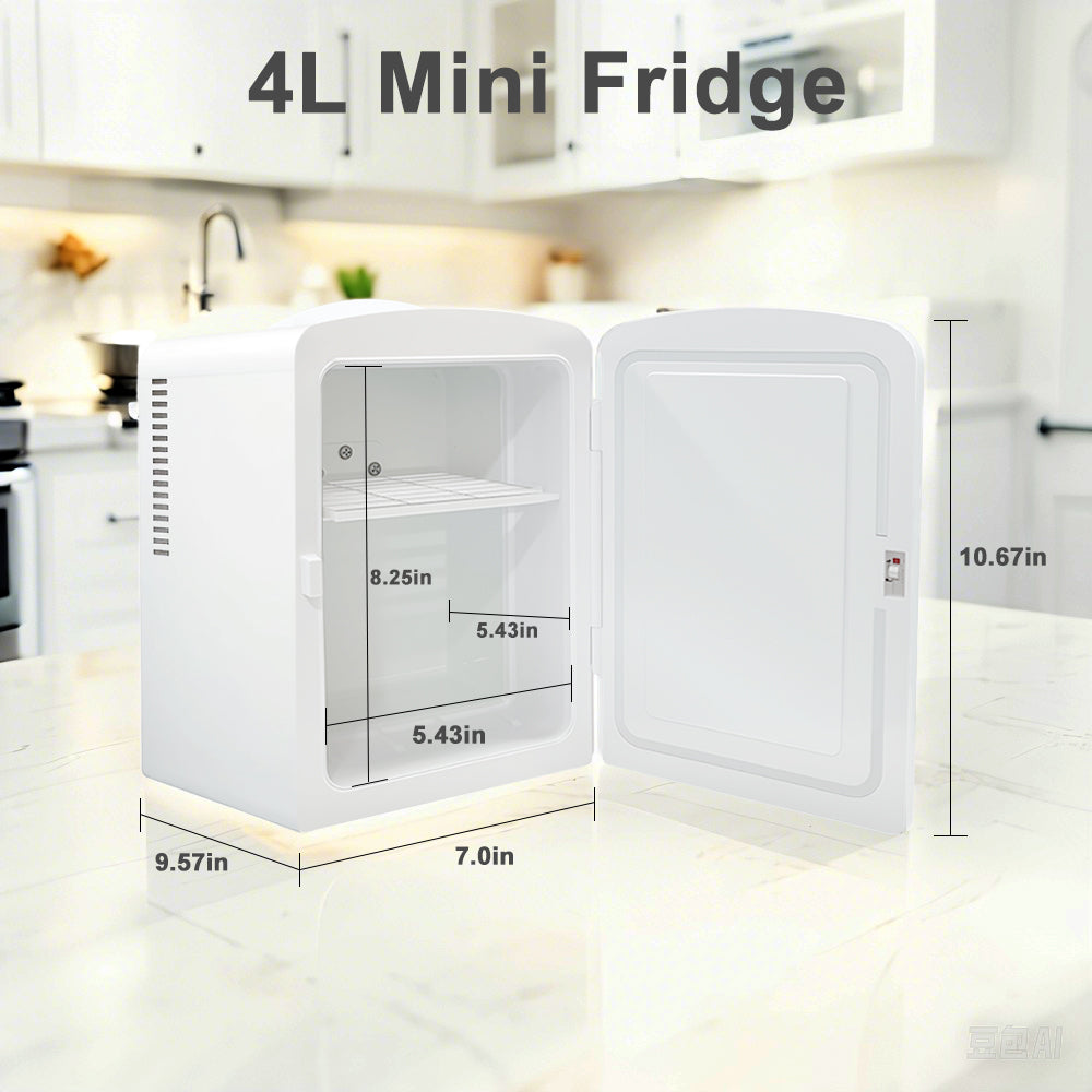 Mini-Kühlschrank 4L K4201 Weiß, 4 Liter/6 Dosen, tragbarer Kühler, persönlicher Kühlschrank für Hautpflege, Kosmetik, Getränke, Lebensmittel, 100 % freonfrei, umweltfreundlich für Schlafzimmer, Büro, Auto, Wohnheim