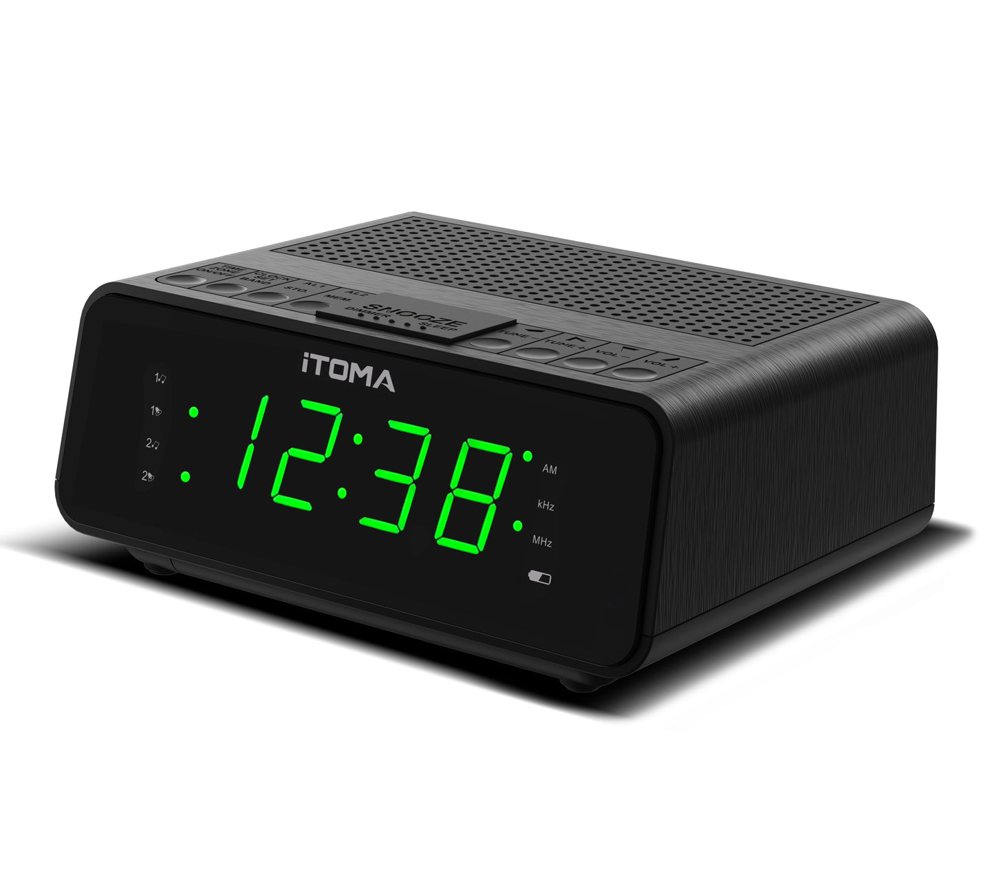 Reloj despertador digital iTOMA con radio AM/FM, atenuador de 4 niveles, función de repetición, alarmas duales, temporizador de apagado automático y pantalla LED verde jade de 0,9" fácil de leer, 2100