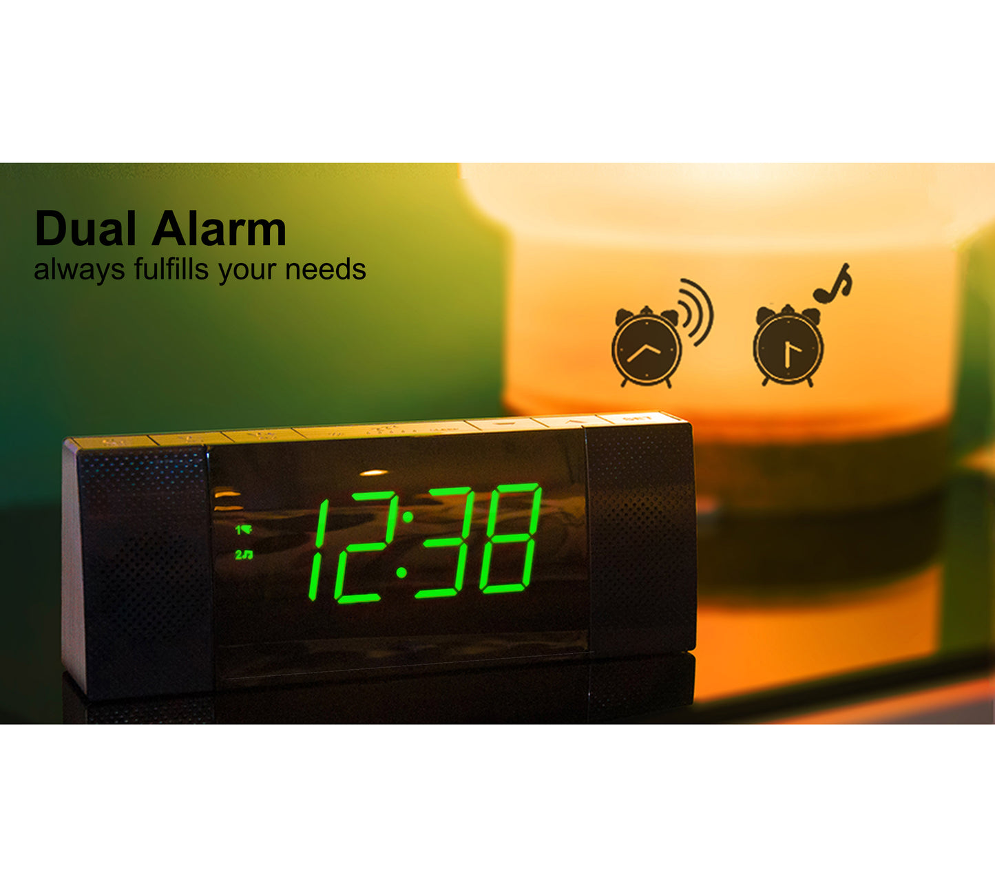Radio reloj despertador digital iTOMA con altavoz inalámbrico, pantalla LED verde jade regulable, radio FM con temporizador de apagado automático, alarma dual con botón de encendido/apagado, función de repetición, 12/24 h, 503U
