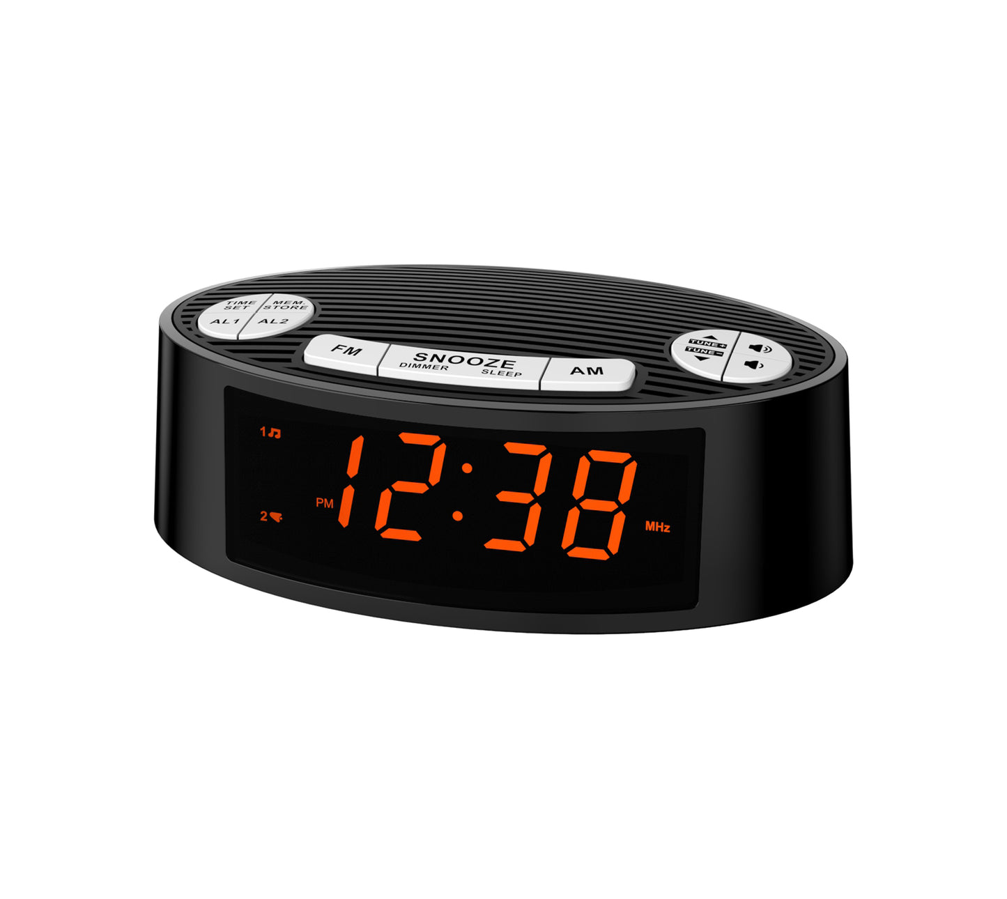 Digitaler iTOMA AM/FM-Radiowecker mit Doppelalarm, Sleep-Timer und Schlummerfunktion, orangefarbenes LED-Display, 4-stufige Dimmoption 3301
