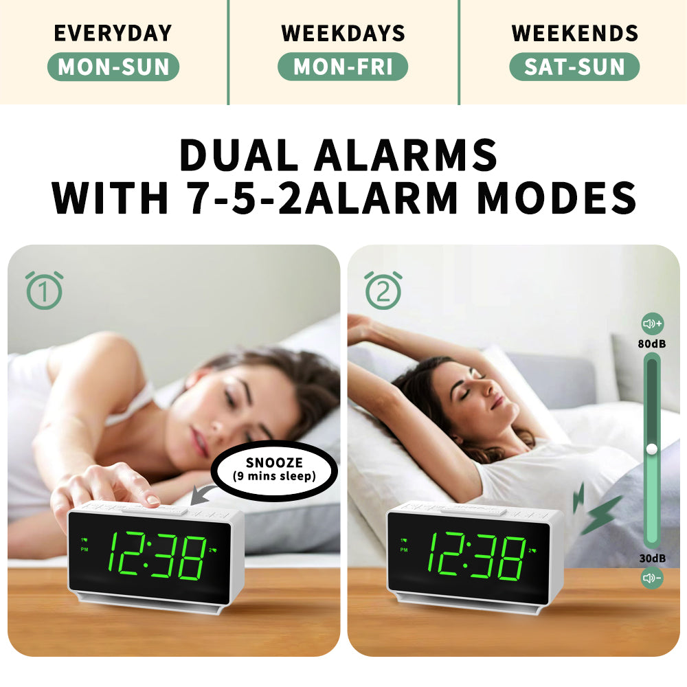 Reloj despertador digital iTOMA 222 con alarmas duales, pantalla de temperatura, función de repetición de alarma (12/24 horas), luz nocturna y volumen ajustable, regulable, batería de respaldo, pequeño reloj LED portátil para dormitorio.