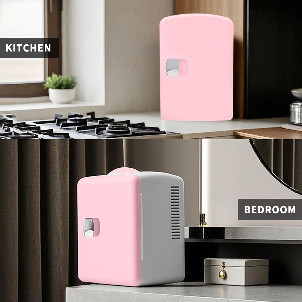 Mini refrigerador K4106, refrigerador personal portátil de 4 litros/6 latas, enfriador y calentador para el cuidado de la piel, cosméticos, bebidas, alimentos, 100% libre de freón, ecológico para dormitorio, oficina, automóvil, dormitorio, campamento...