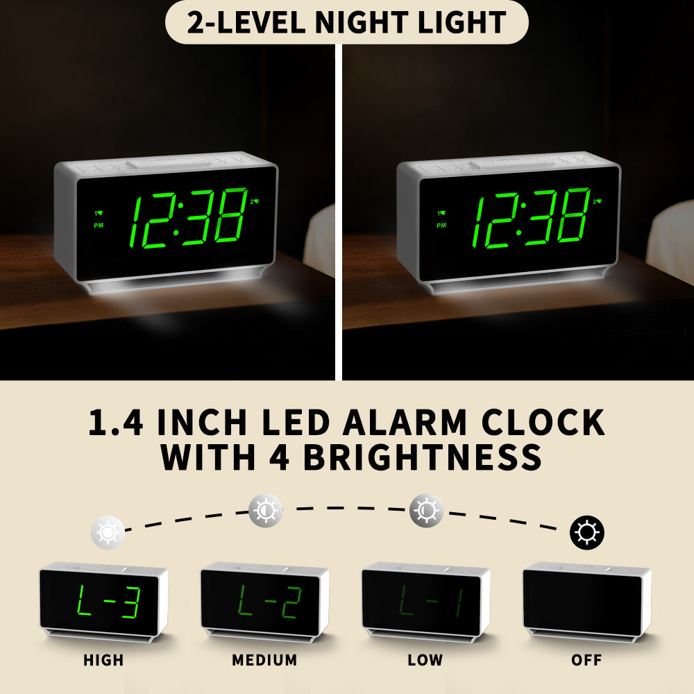 Reloj despertador digital iTOMA 222 con alarmas duales, pantalla de temperatura, función de repetición de alarma (12/24 horas), luz nocturna y volumen ajustable, regulable, batería de respaldo, pequeño reloj LED portátil para dormitorio.