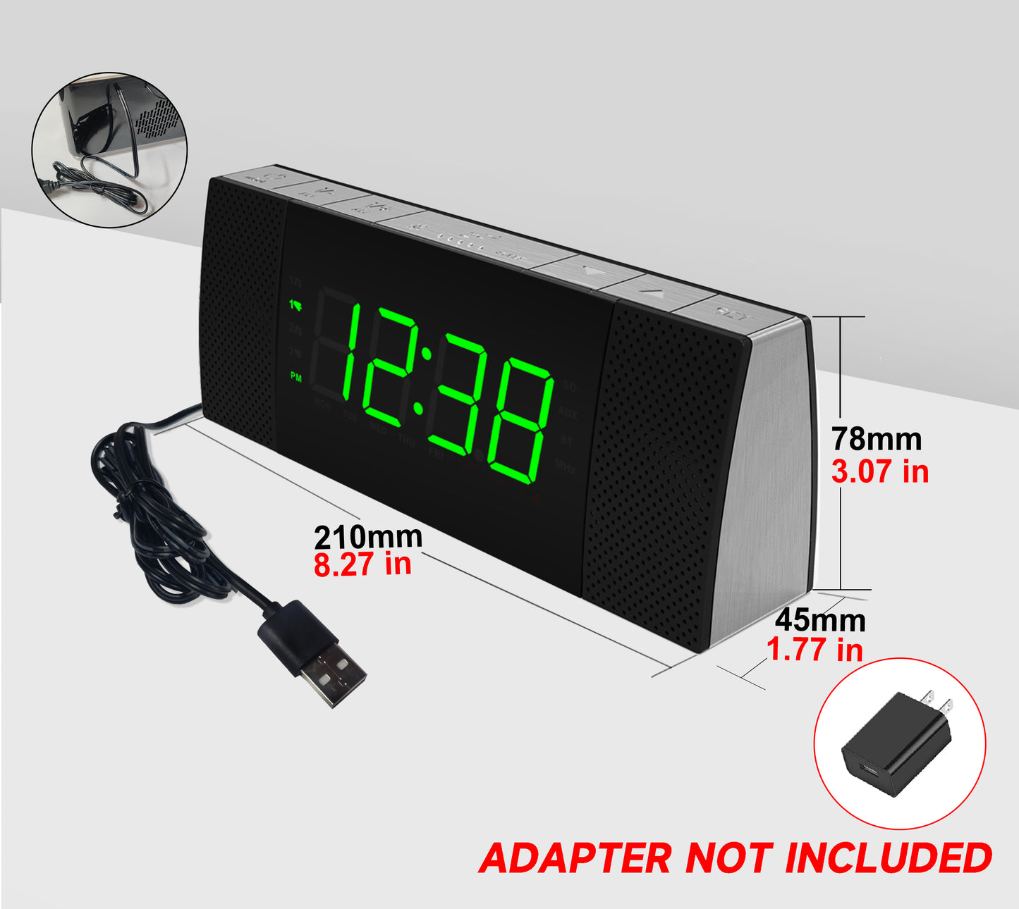 Radio reloj despertador digital iTOMA con altavoz inalámbrico, pantalla LED verde jade regulable, radio FM con temporizador de apagado automático, alarma dual con botón de encendido/apagado, función de repetición, 12/24 h, 503U