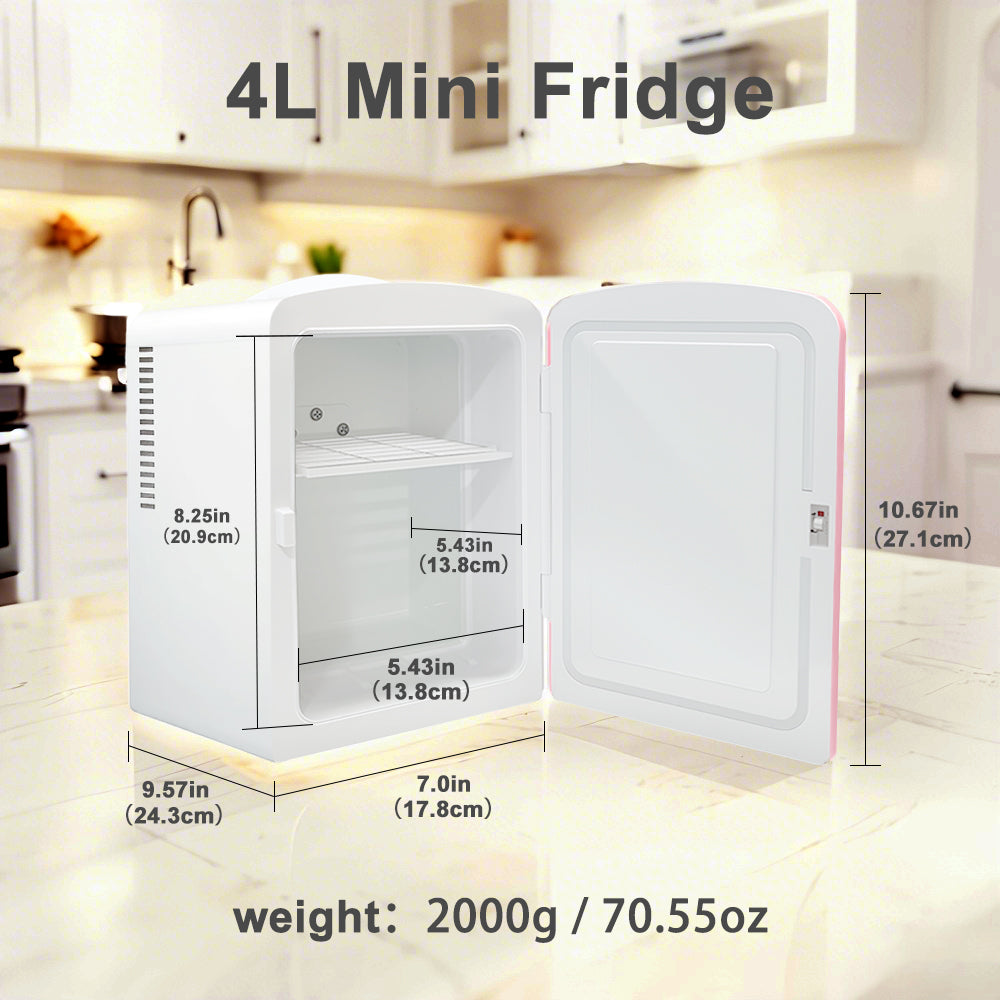 Mini refrigerador K4106, refrigerador personal portátil de 4 litros/6 latas, enfriador y calentador para el cuidado de la piel, cosméticos, bebidas, alimentos, 100% libre de freón, ecológico para dormitorio, oficina, automóvil, dormitorio, campamento...