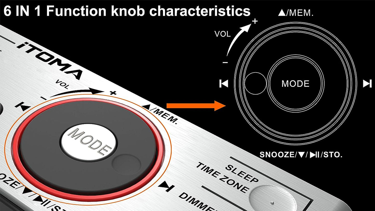 Radiowecker mit Bluetooth-Lautsprecher, UKW-Radio, Doppelalarm mit Schlummerfunktion, großem LED-Display, Dimmersteuerung, USB-Ladeausgang und Nachtlicht iTOMA CKS708
