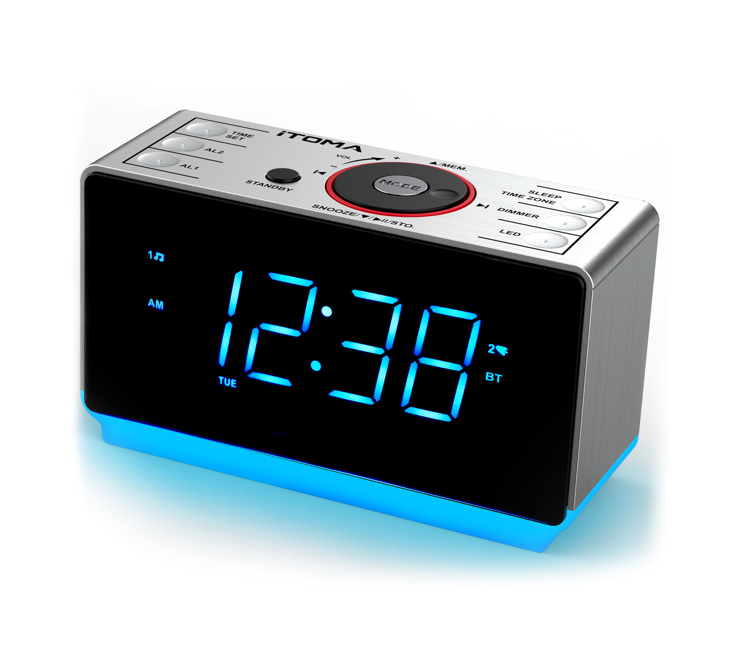 Radiowecker mit Bluetooth-Lautsprecher, UKW-Radio, Doppelalarm mit Schlummerfunktion, großem LED-Display, Dimmersteuerung, USB-Ladeausgang und Nachtlicht iTOMA CKS708