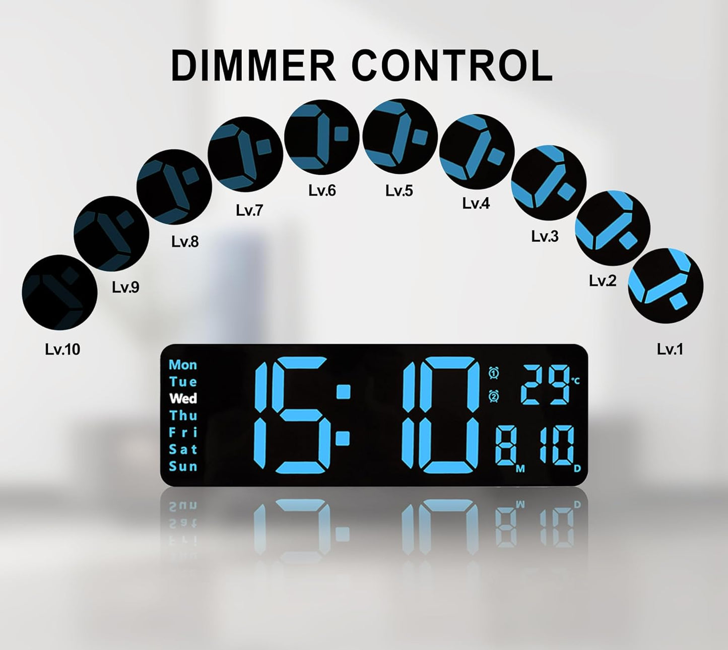 Reloj de pared digital, pantalla LED grande de 13 pulgadas para decoración de sala de estar, despertador, temporizador, 12/24 h, regulador de brillo automático, reloj grande con día, fecha y temperatura (13 pulgadas)