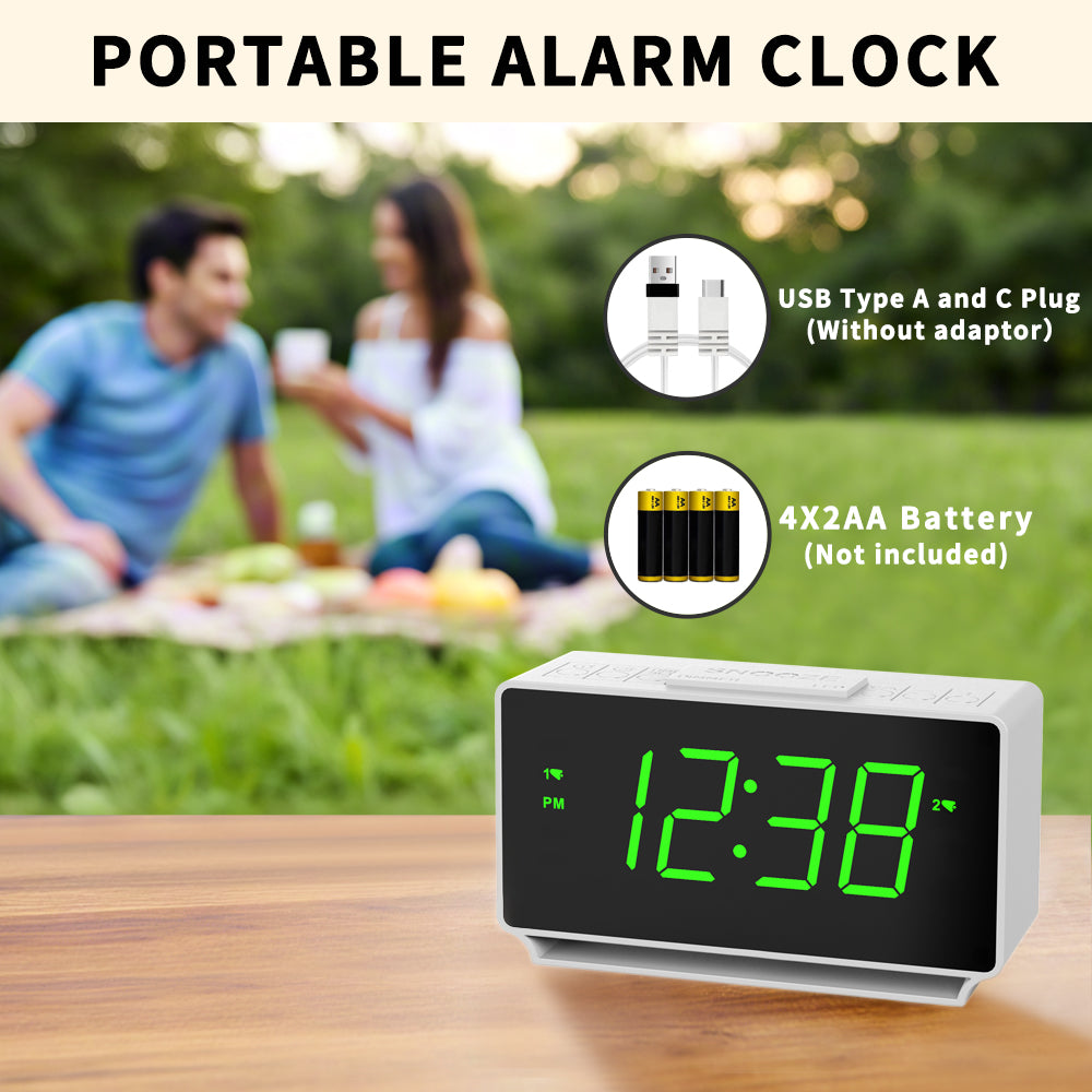 Reloj despertador digital iTOMA 222 con alarmas duales, pantalla de temperatura, función de repetición de alarma (12/24 horas), luz nocturna y volumen ajustable, regulable, batería de respaldo, pequeño reloj LED portátil para dormitorio.