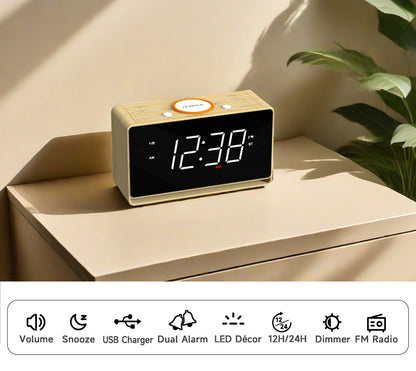 Digitaler Radiowecker, 1,4-Zoll-Uhr mit weißem LED-Display, Bluetooth, FM-Radio, Doppelalarm, Sleep-Timer, Schlummerfunktion, automatischem und manuellem Dimmer, USB-Ladegerät und Nachtlicht iTOMA 718