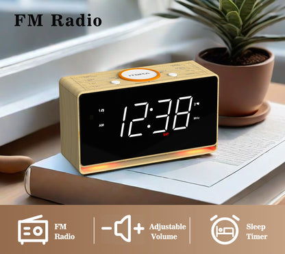 Digitaler Radiowecker, 1,4-Zoll-Uhr mit weißem LED-Display, Bluetooth, FM-Radio, Doppelalarm, Sleep-Timer, Schlummerfunktion, automatischem und manuellem Dimmer, USB-Ladegerät und Nachtlicht iTOMA 718