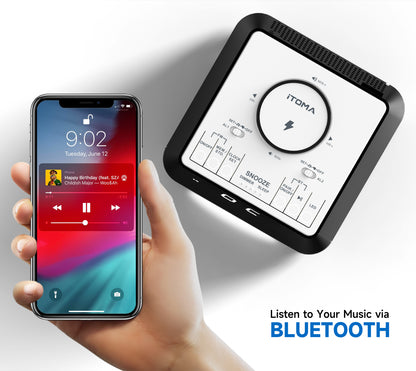 Bedside Wireless Charging Alarm Clock Radio with Bluetooth Speaker,FM Radio, Dual Alarm with Snooze, USB Charging, Night Light and Dimmable Display iTOMA 205