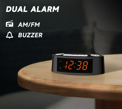 Digitaler iTOMA AM/FM-Radiowecker mit Doppelalarm, Sleep-Timer und Schlummerfunktion, orangefarbenes LED-Display, 4-stufige Dimmoption 3301