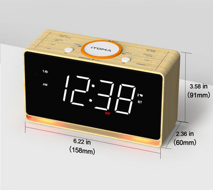Digitaler Radiowecker, 1,4-Zoll-Uhr mit weißem LED-Display, Bluetooth, FM-Radio, Doppelalarm, Sleep-Timer, Schlummerfunktion, automatischem und manuellem Dimmer, USB-Ladegerät und Nachtlicht iTOMA 718