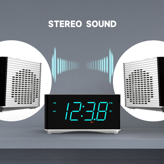 Digital Alarm Clock Radio-Bluetooth Stereo Speakers,FM Radio,Dual Alarm,Snooze,Brightness Dimmer,USB Charging, Alarm Clock for Bedroom Office iTOMA 3501S