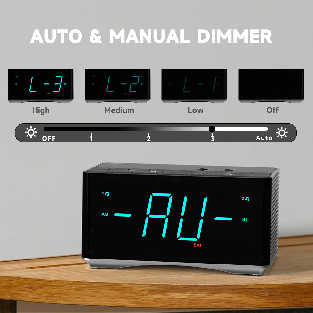 Digital Alarm Clock Radio-Bluetooth Stereo Speakers,FM Radio,Dual Alarm,Snooze,Brightness Dimmer,USB Charging, Alarm Clock for Bedroom Office iTOMA 3501S