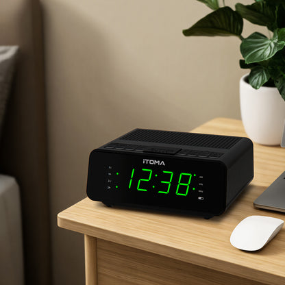 Digitaler iTOMA-Wecker mit AM/FM-Radio, 4-stufigem Dimmer, Schlummerfunktion, zwei Alarmen, Sleep-Timer und gut lesbarem 0,9-Zoll-LED-Display in Jadegrün, 2100