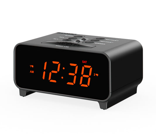 iTOMA 213-US Small Alarm Clocks, Dual Alarms with 4 Alarm Week Modes, Snooze, USB Charger, Auto & Manual Dimmer,12/24Hr,Night Light and Orange LED Display Clock for Bedrooms