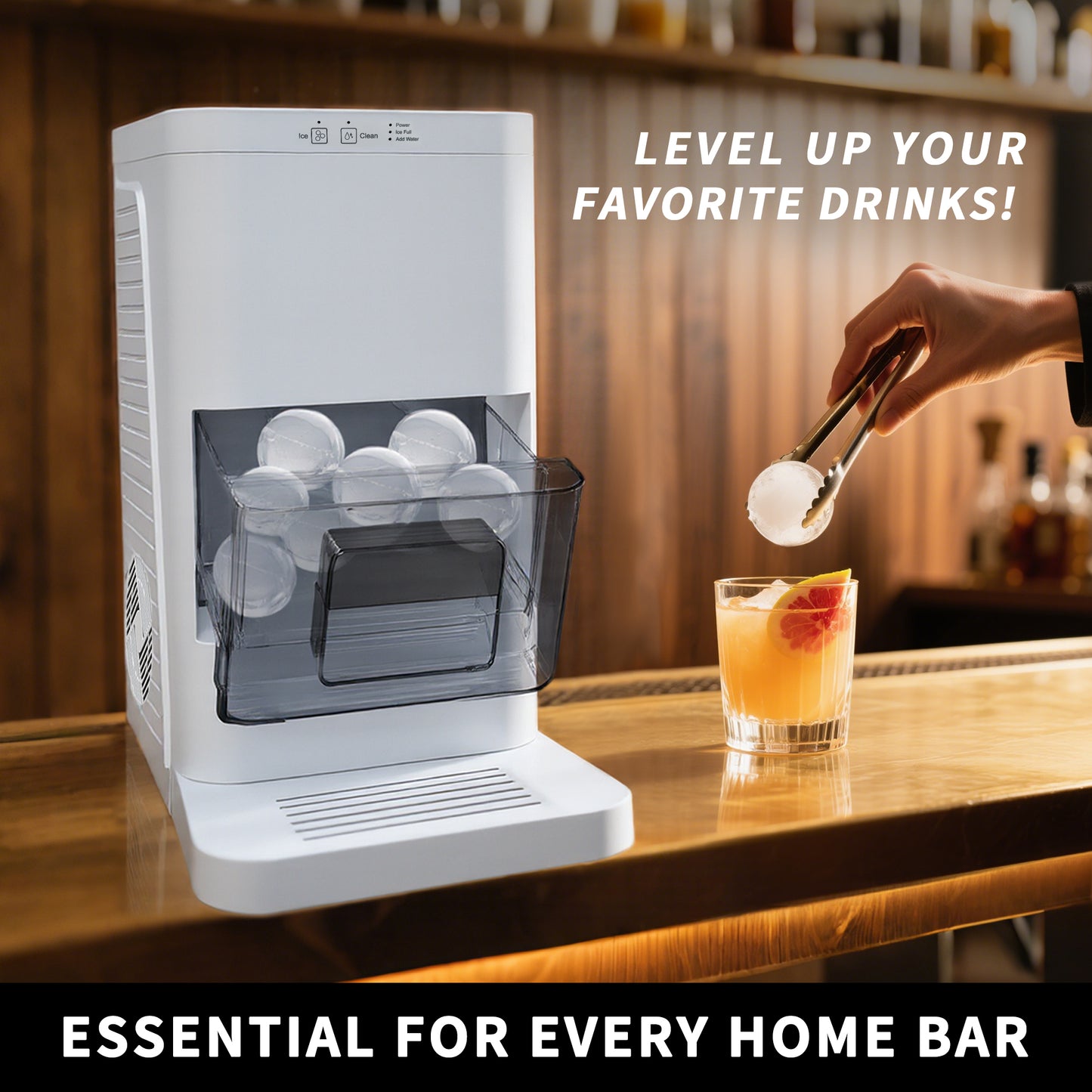 Fully-automated Artisanal Sphere Ice Maker – 2.3kg Daily Output, 50-Min Fast Ice, Smart Sensors, One-Touch Clean, Compact & Quiet for Home/Bar Use