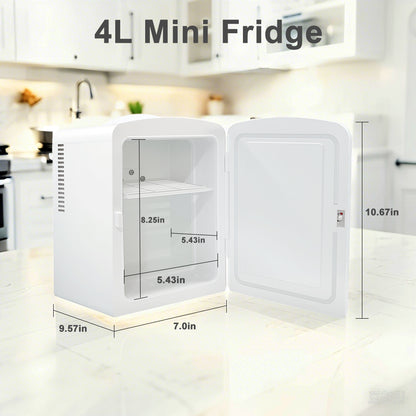 Mini-Kühlschrank 4L K4201 Weiß, 4 Liter/6 Dosen, tragbarer Kühler, persönlicher Kühlschrank für Hautpflege, Kosmetik, Getränke, Lebensmittel, 100 % freonfrei, umweltfreundlich für Schlafzimmer, Büro, Auto, Wohnheim
