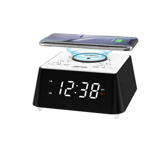 Bedside Wireless Charging Alarm Clock Radio with Bluetooth Speaker,FM Radio, Dual Alarm with Snooze, USB Charging, Night Light and Dimmable Display iTOMA 205