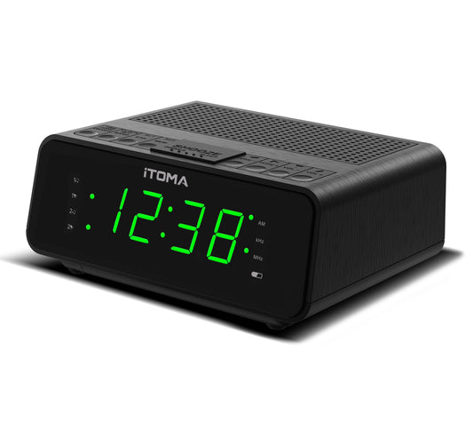 Digital iTOMA Alarm Clock with AM/FM Radio, 4-Level Dimmer, Snooze, Dual Alarms, Sleep Timer and Easy to Read 0.9" LED Jade Green Display 2100