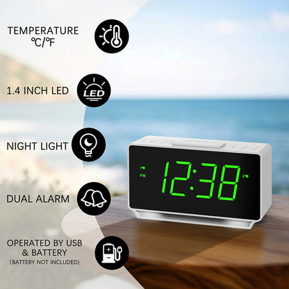 Digitaler Wecker iTOMA 222, Doppelalarm mit Temperaturanzeige, Schlummerfunktion, 12/24 Std., Nachtlicht und einstellbarer Lautstärke, dimmbar, Batterie-Backup, tragbare kleine LED-Uhren fürs Schlafzimmer