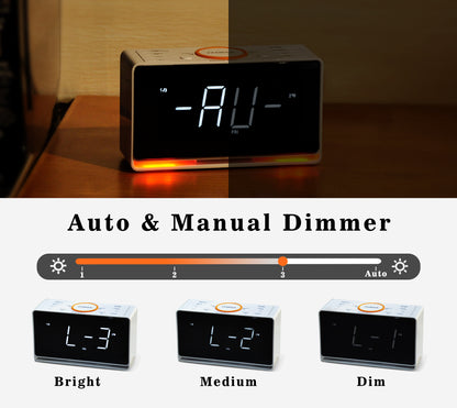 Digitaler Radiowecker, 1,4-Zoll-Uhr mit weißem LED-Display, Bluetooth, FM-Radio, Doppelalarm, Sleep-Timer, Schlummerfunktion, automatischem und manuellem Dimmer, USB-Ladegerät und Nachtlicht iTOMA 718