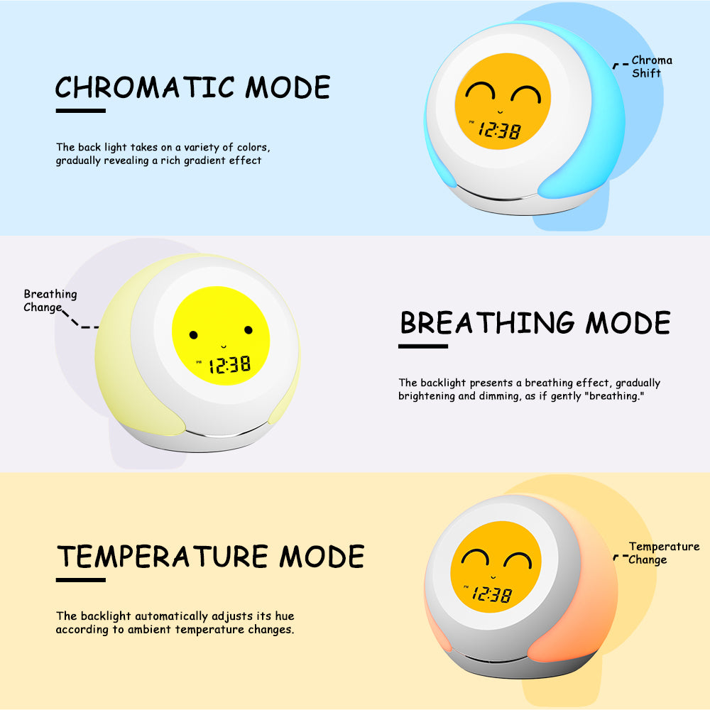 Kids Room Thermometer, Hygrometer and Cute Facial Expressions, Colorful Light Choose, 4 Level Dimmer, Indoor Temperature Monitor, LCD Screen Child Time Display Temperature and Humidity Gauge iTOMA 915