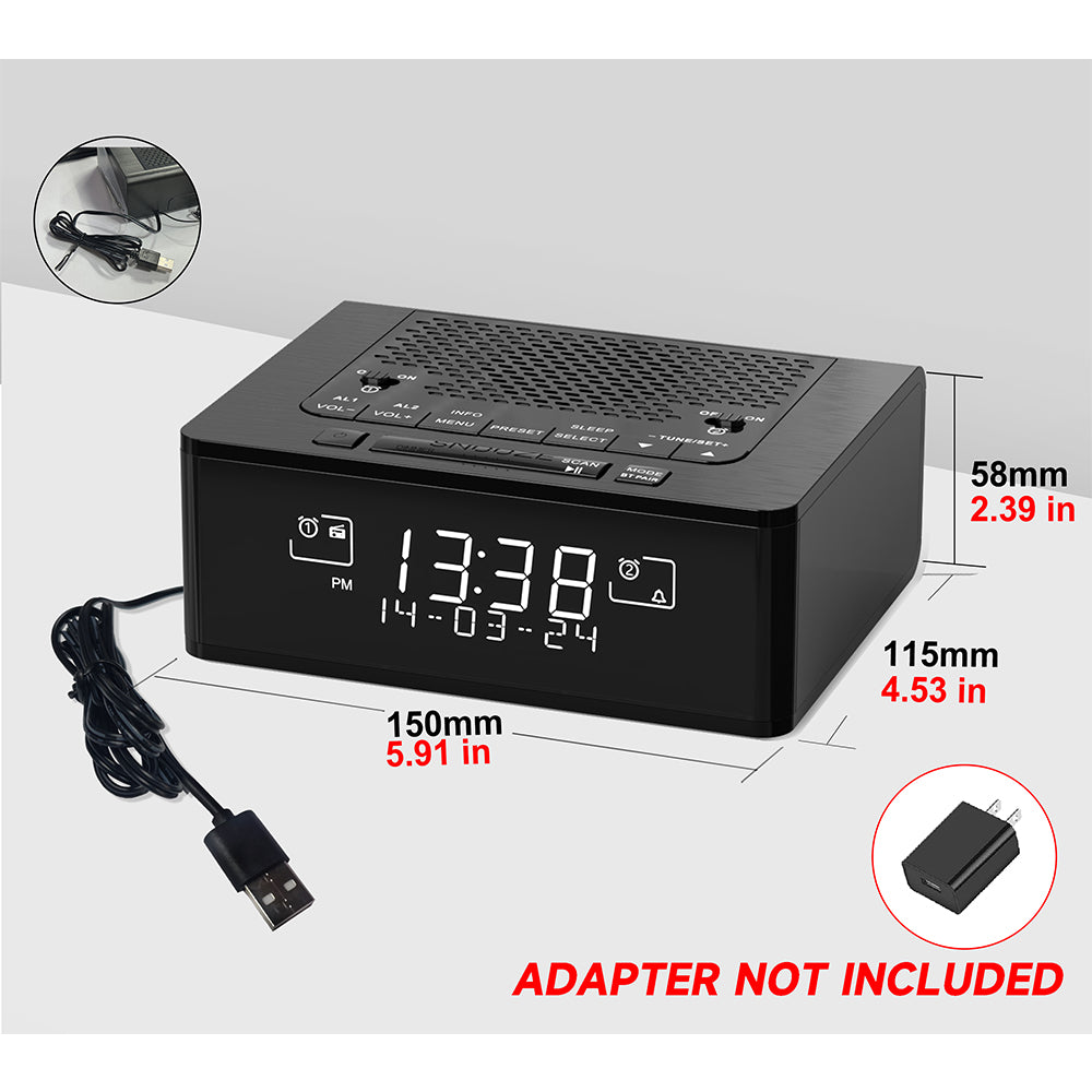 Alarm Clock with DAB & FM Radio 40 Preset Stations, Dimmable LCD Display, Dual Alarm with ON/OFF button, Snooze, Bluetooth iTOMA 525D