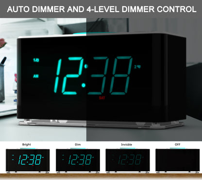 Bedside Alarm Clock Radio, 15 W Ultra Fast Wireless Phone Charger with wireless conncetion, USB Charging Port, Dual Alarm, Sleep Timer, Snooze, Dimmer, FM Radio,Cyan LED Night Light &1.4" Display iTOMA 207S