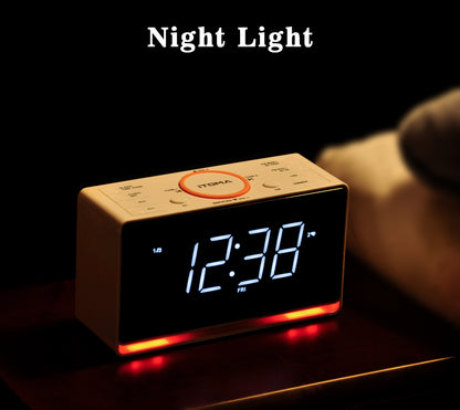 Digitaler Radiowecker, 1,4-Zoll-Uhr mit weißem LED-Display, Bluetooth, FM-Radio, Doppelalarm, Sleep-Timer, Schlummerfunktion, automatischem und manuellem Dimmer, USB-Ladegerät und Nachtlicht iTOMA 718