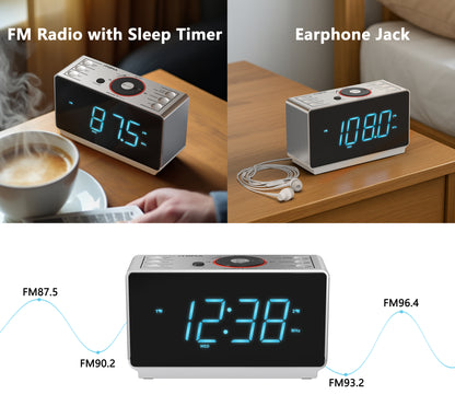 Radiowecker mit Bluetooth-Lautsprecher, UKW-Radio, Doppelalarm mit Schlummerfunktion, großem LED-Display, Dimmersteuerung, USB-Ladeausgang und Nachtlicht iTOMA CKS708 