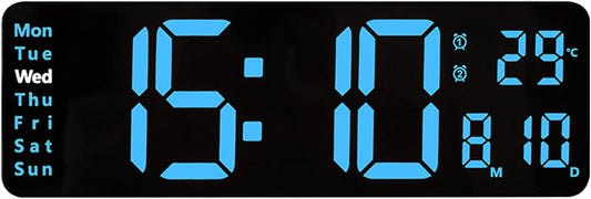 Digitale Wanduhr, 13 Zoll großes Display, LED-Wanduhr für Wohnzimmerdekor, Wecker, Timer, 12/24 Std., automatischer Helligkeitsdimmer, große Uhr mit Tag/Datum/Temperatur (13 Zoll) 