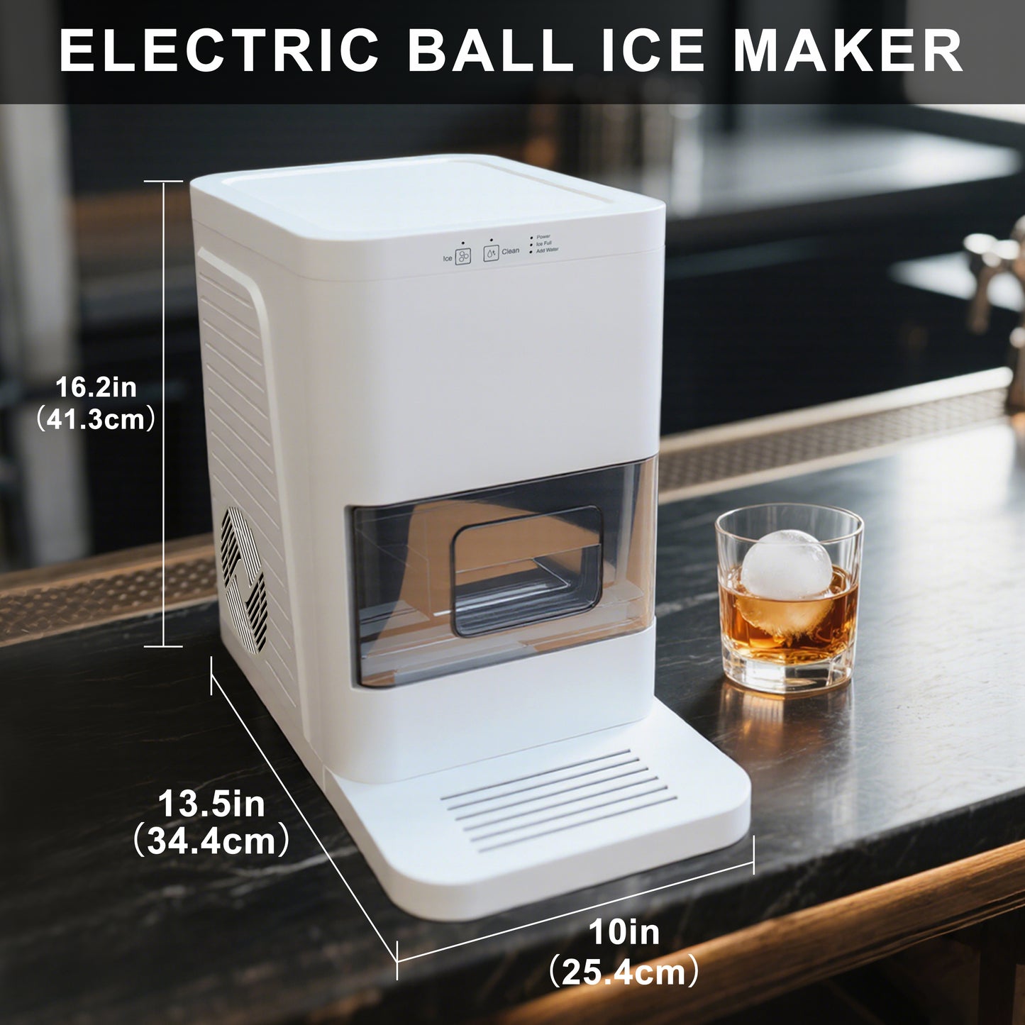 Fully-automated Artisanal Sphere Ice Maker – 2.3kg Daily Output, 50-Min Fast Ice, Smart Sensors, One-Touch Clean, Compact & Quiet for Home/Bar Use