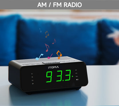 Digitaler iTOMA-Wecker mit AM/FM-Radio, 4-stufigem Dimmer, Schlummerfunktion, zwei Alarmen, Sleep-Timer und gut lesbarem 0,9-Zoll-LED-Display in Jadegrün, 2100