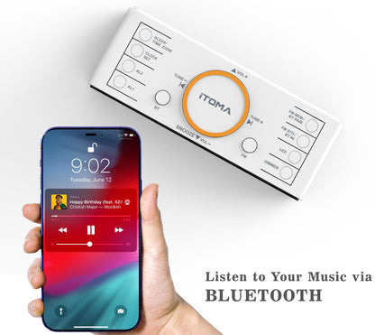 Digitaler Radiowecker, 1,4-Zoll-Uhr mit weißem LED-Display, Bluetooth, FM-Radio, Doppelalarm, Sleep-Timer, Schlummerfunktion, automatischem und manuellem Dimmer, USB-Ladegerät und Nachtlicht iTOMA 718